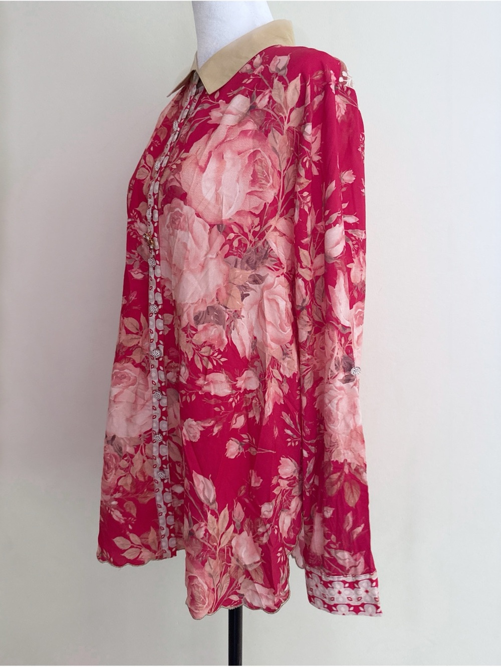 NWOT Aratta Silent Journey Fairy Rose Floral  Mesh Lace Jewes Buttondown Blouse - Picture 7 of 10